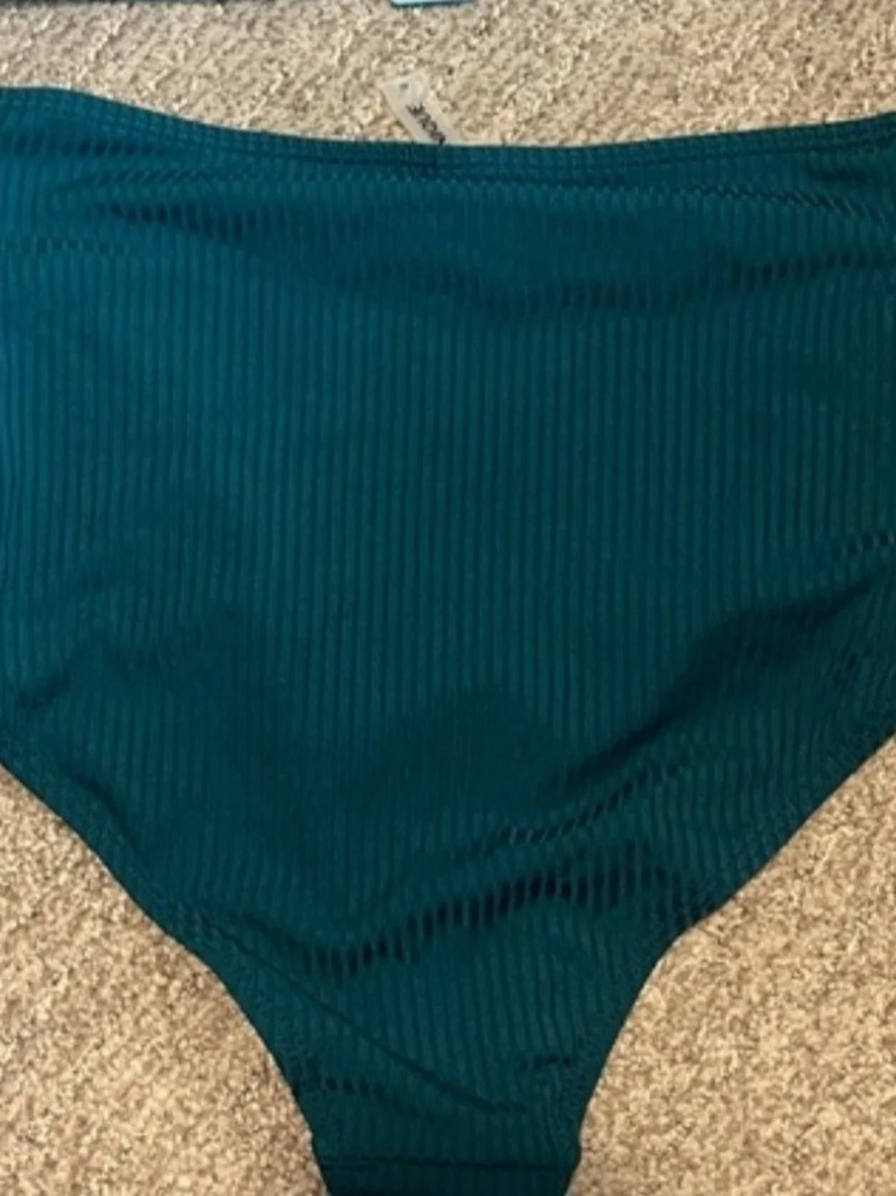 Ribbed High-Waist Swim Bottom in Teal - Women Swim